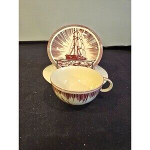 Rockwell Kent Moby Dick Cup & Saucer Set – Vernon Kilns – Brown– 1940s Vintage